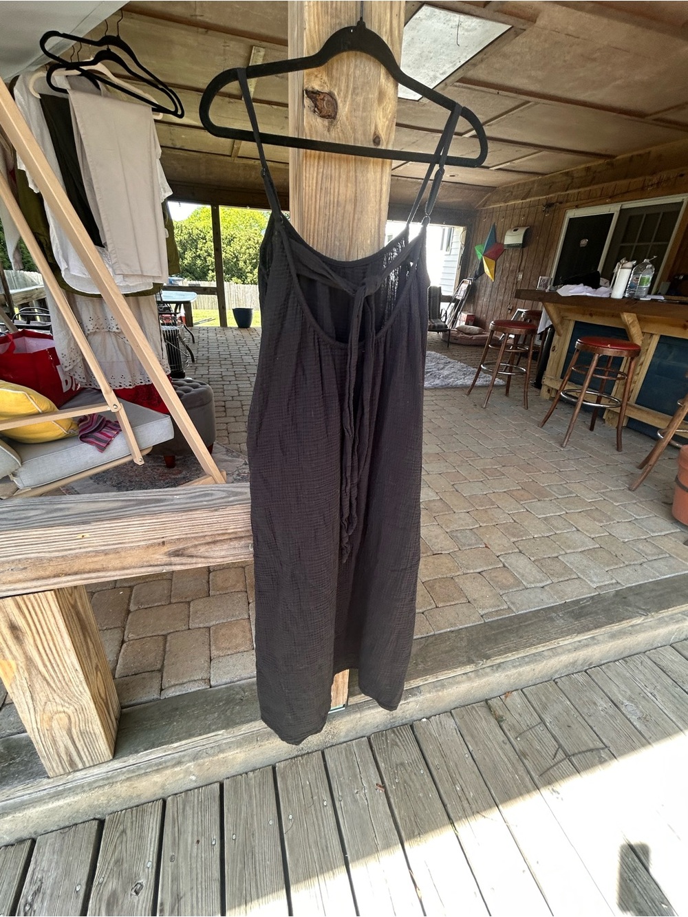 Sol Angeles Gauze Cotton Maxi Dress XS/S Black Pockets Coastal Boho Minimalist - Picture 4 of 4